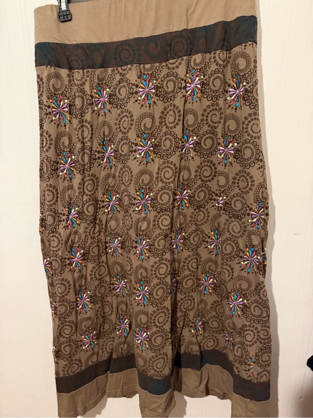 Embellished Brown Boho Maxi Skirt XXL